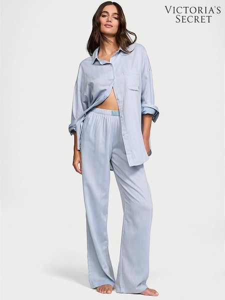 Victoria's Secret Jupiter Blue Herringbone Cotton Modal Long Pyjama Set (F24642) | €68