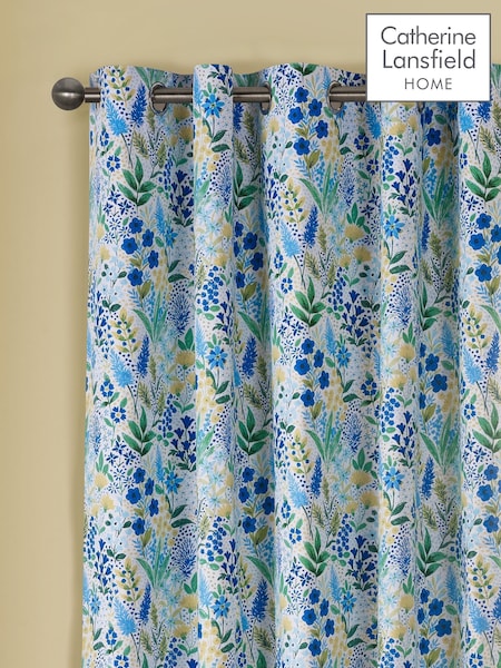 Catherine Lansfield Blue Tilly Floral Fully Reversible Eyelet Curtains (F24767) | R$ 590