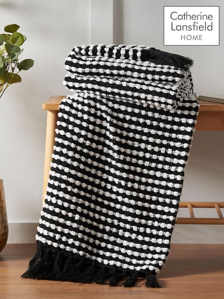 Catherine Lansfield Black Stab Stitch Throw (F24770) | €44