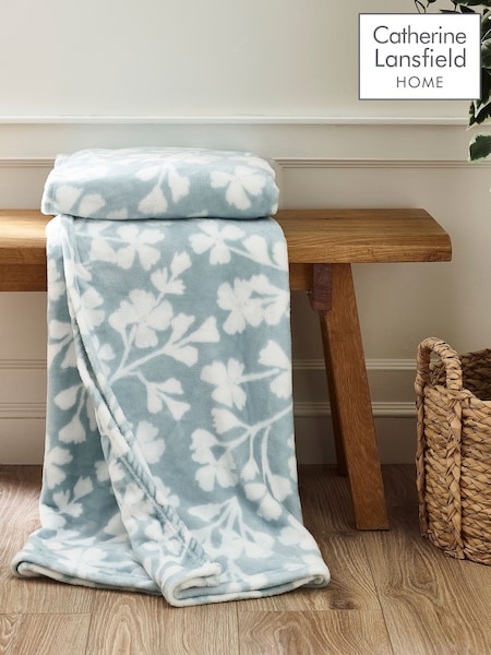 Catherine Lansfield Duck Egg Brooke Floral Cosy Fleece Large Throw (F24771) | €29