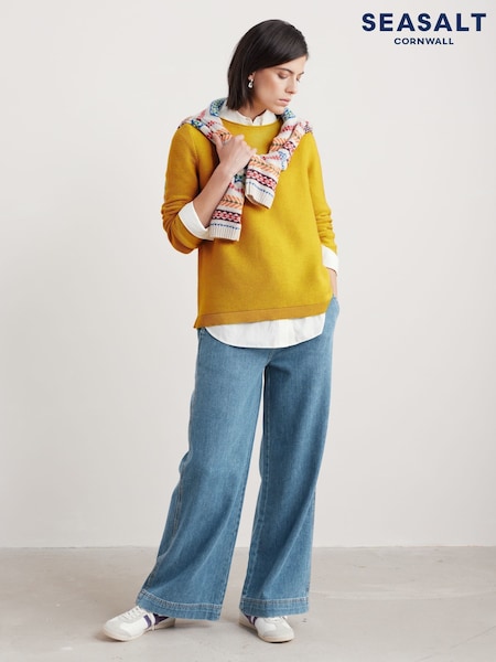 Seasalt Cornwall Blue Tall 100% Cotton Sennen Cove Wide Leg Jeans (F24795) | €111