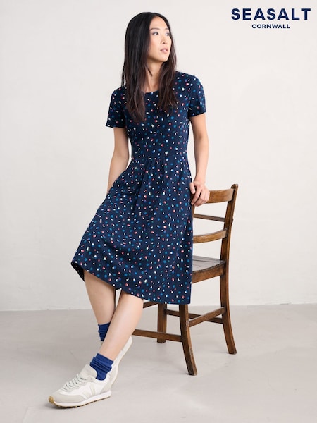 Seasalt Cornwall Blue Petite April Short Sleeve Dress (F24797) | ₪302