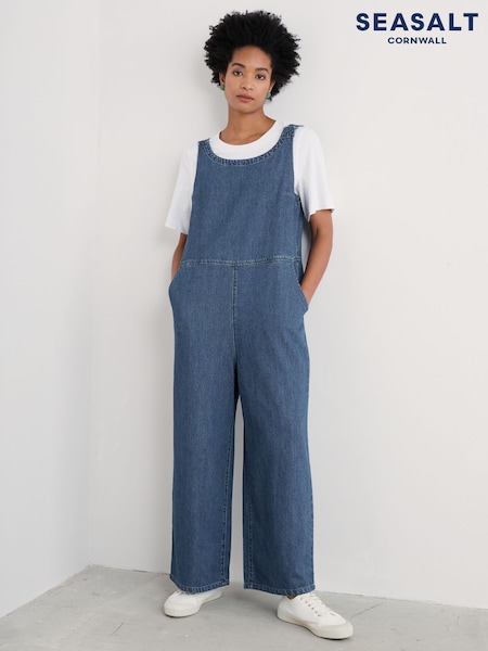Seasalt Cornwall Blue Salt Air 100% Linen Jumpsuit (F24805) | ₪432