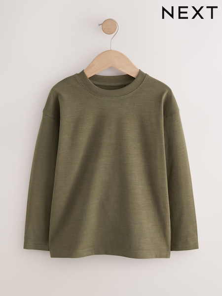 Khaki Green Relaxed Fit Long Sleeve Cosy T-Shirt (3-16yrs) (F24901) | 25 QAR - 40 QAR