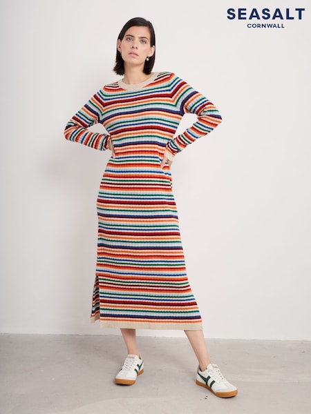 Seasalt Cornwall Green/Red Petite Multi Wall Penny Merino jumper (F24911) | kr1 428