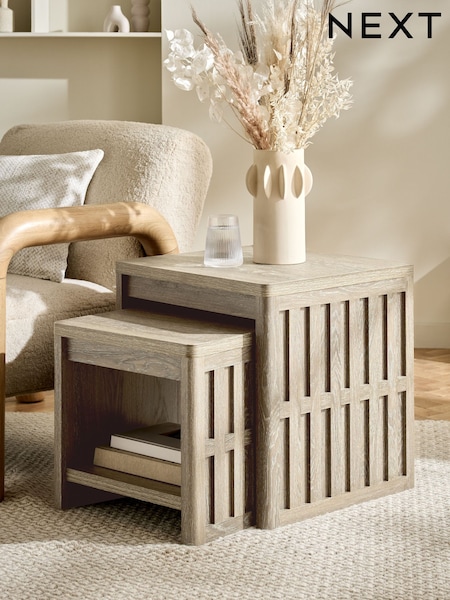 Light Hoxton Textured Front Set of 2 Nest of Tables (F24933) | €340