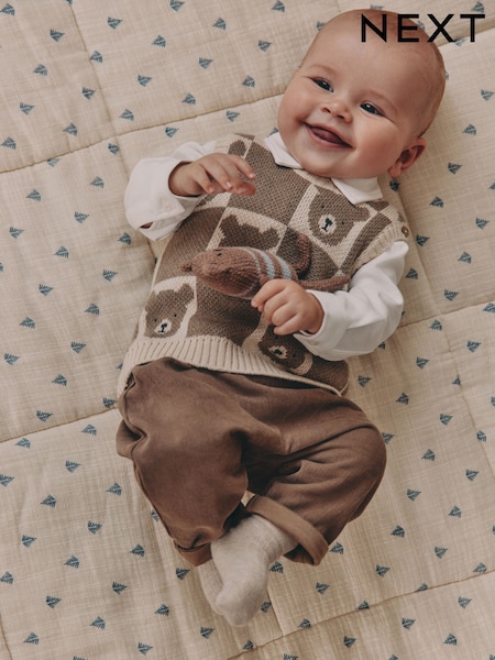 Neutral Bear Knitted Vest Shirt and Trouser Baby Set (0mths-2yrs) (F24936) | AED132 - AED142