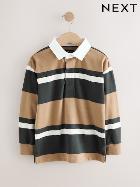 Cement/oglje - Long Sleeve Rugby 100% Cotton Polo Shirt (3-16yrs) (F24967) | € 17 - € 24