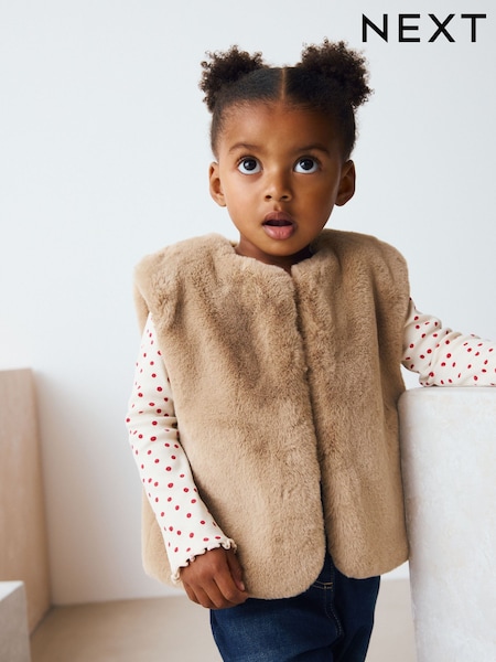 Toffee Brown Faux Fur Gilet (3mths-7yrs) (F24985) | AED71 - AED81