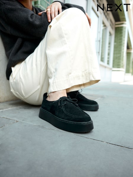 أسود - Forever Comfort® Leather Casual Chunky Lace-Up Shoes (F25009) | ‏227 د.إ.‏
