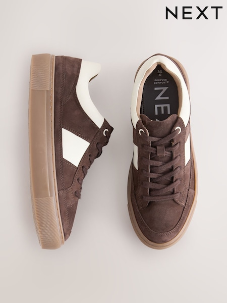 Chocolate Brown Forever Comfort® Leather Chunky Side Stripe Lace Up Trainers (F25010) | €73