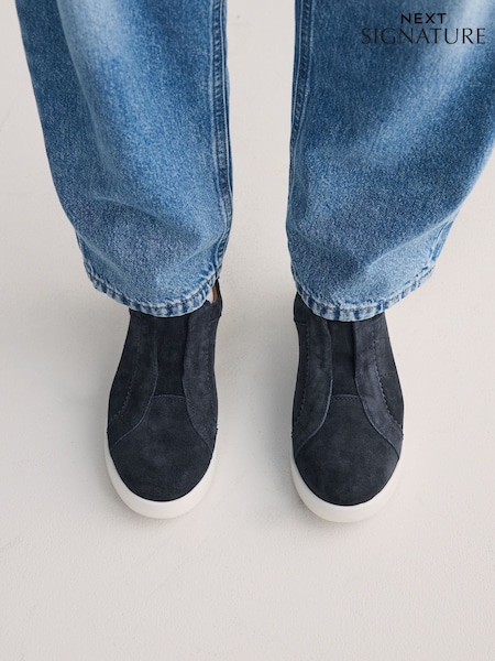 Azul marino - Signature Premium Leather Laceless Slip-On Trainers (F25023) | 66 €