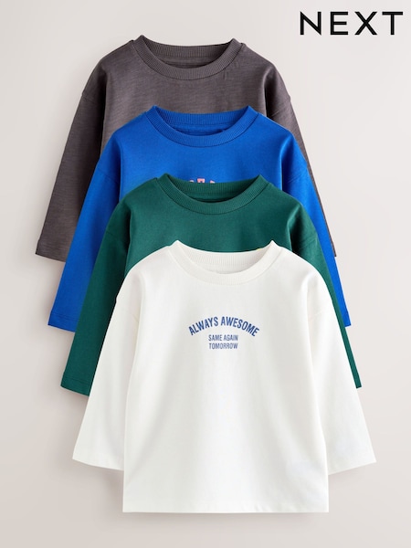 Multi Bright Long Sleeve Graphic Print T-Shirts 4 Pack (3mths-7yrs) (F25031) | AED81 - AED102