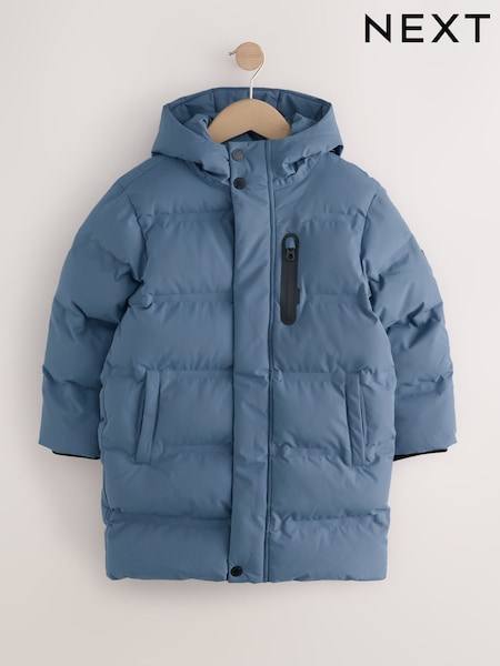 Blue Waterproof Long Line Fleece Lined Puffer Coat (3-17yrs) (F25036) | AED229 - AED330