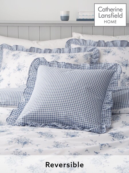 Catherine Lansfield Lucie Gingham Check Frill Reversible Cushion (F25054) | ‏50‏₪