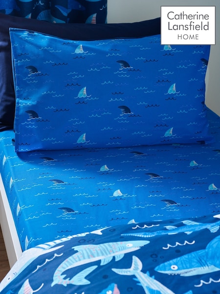 Catherine Lansfield Teal Blue Jawsome Shark Fitted Fitted Sheet (F25055) | €13 - €17