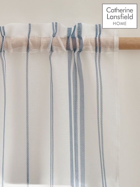 Catherine Lansfield White Harbour Stripe Slot Top Voile Curtain Slot Header Panel (F25058) | €15 - €23