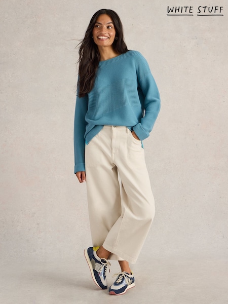 White Stuff Blue Jana Mix Stitch 100% Organic Cotton Jumper (F25080) | €92