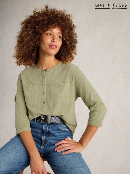 White Stuff Green Beth 3/4 Sleeve 100% Cotton Shirt (F25083) | €69