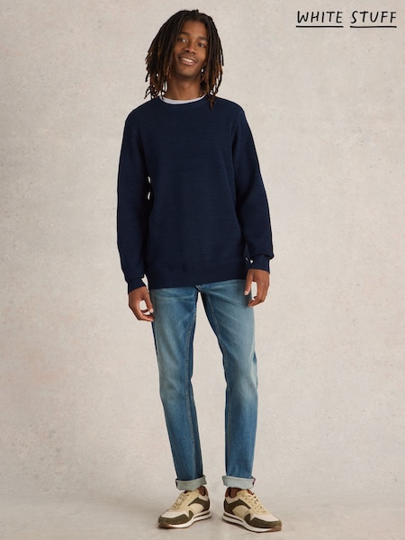 White Stuff Blue Attadale Crew Neck 100% Organic Cotton Jumper (F25087) | R$ 445