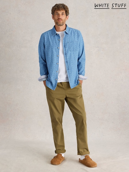White Stuff Blue Leaf Printed 100% Organic Cotton Long Sleeves Shirt (F25094) | €54