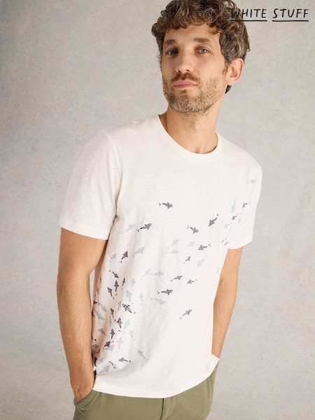 White Stuff White Swimming Fish 100% Cotton Graphic T-Shirt (F25101) | $48