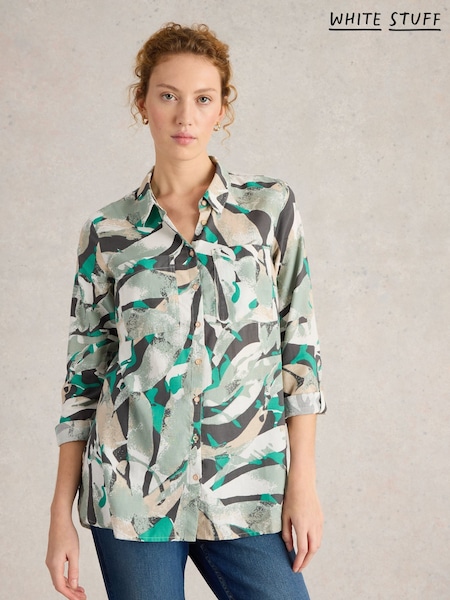 White Stuff Grey Sophie Longline 100% Organic Cotton Shirt (F25103) | €42