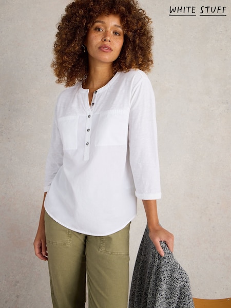 White Stuff White Beth 3/4 Sleeve 100% Cotton Shirt (F25118) | €62