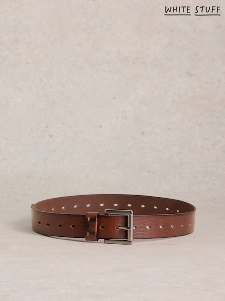 חום - White Stuff Multi Punch Leather Belt (F25135) | ‏201‏₪