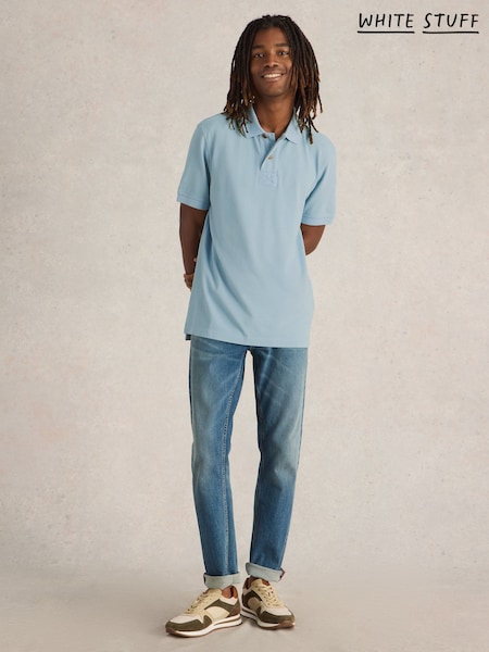 White Stuff Blue 100% Cotton Utility Polo Shirt (F25151) | $60