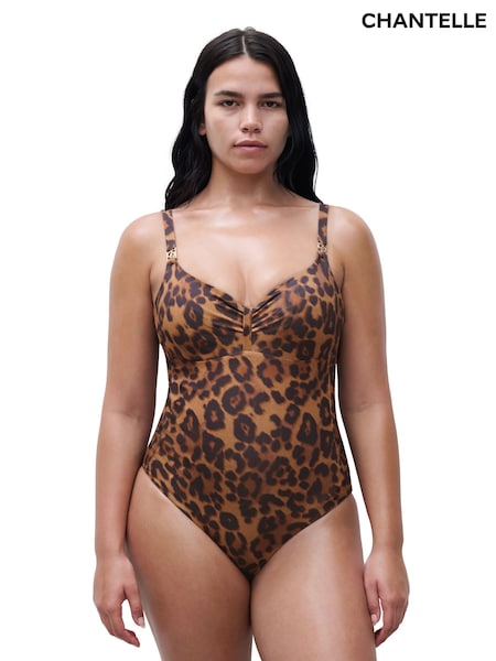 Chantelle Sauvage Smoothing Underwired Leopard Print Swimsuit (F25167) | ₪603