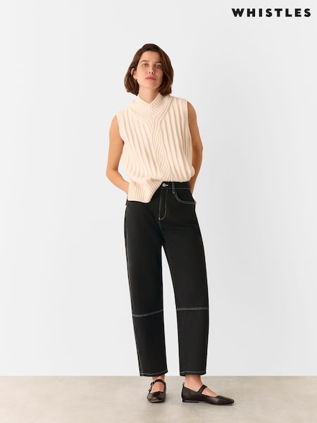 Whistles Black Contrast Stitch Detail Barrel Jeans (F25180) | $170