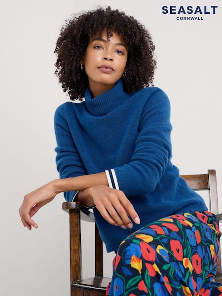 Seasalt Cornwall Blue Cloud Chasing Roll Neck Jumper (F25207) | €59
