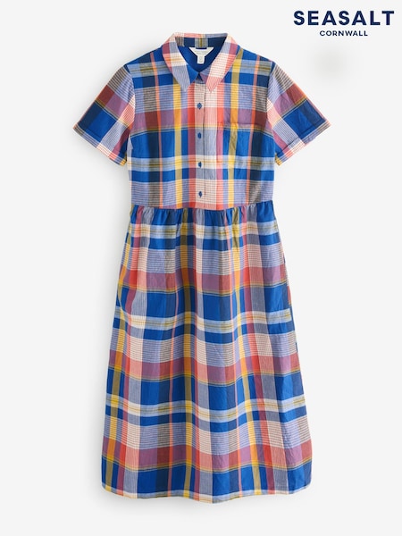 Seasalt Cornwall Blue Blue Fleet Checked Midi Dress (F25212) | €53