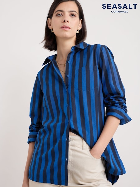 Seasalt Cornwall Blue Sea Path 100% Cotton Longline Shirt (F25220) | ₪317