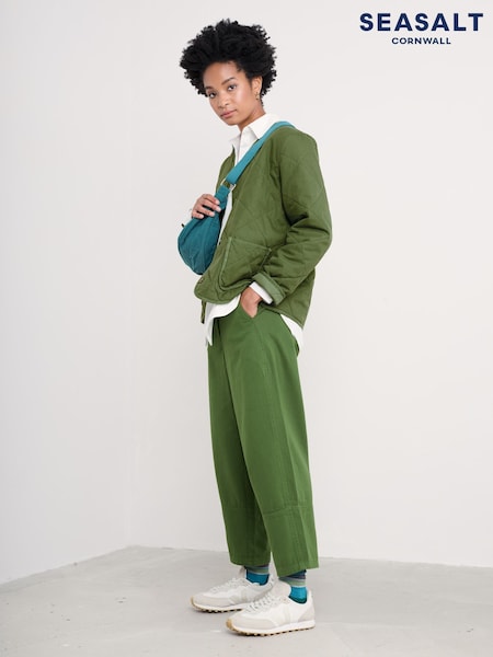 Seasalt Cornwall Green Painted Forms 100% Cotton Barrel Leg Trousers (F25258) | AED198