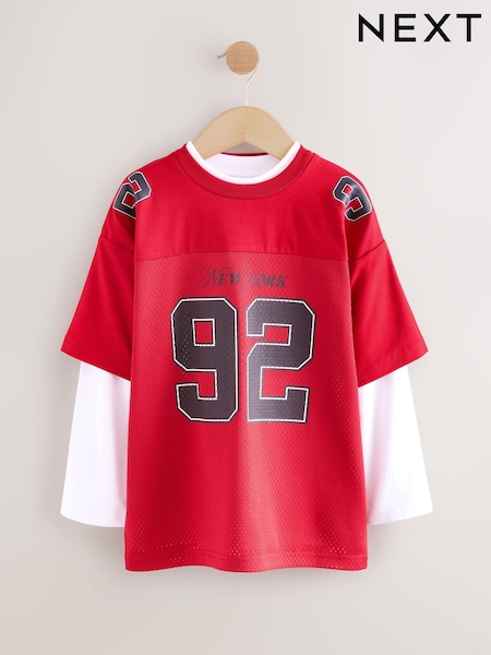 Red Varsity Short and Long Sleeve T-Shirt 2 Piece Set (3-16yrs) (F25262) | 84 QAR - 99 QAR