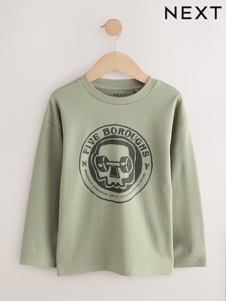 رمادي تزلج - Graphic Long Sleeve Textured T-Shirt (3-16yrs) (F25272) | ‏45 ر.ق. - ‏59 ر.ق.