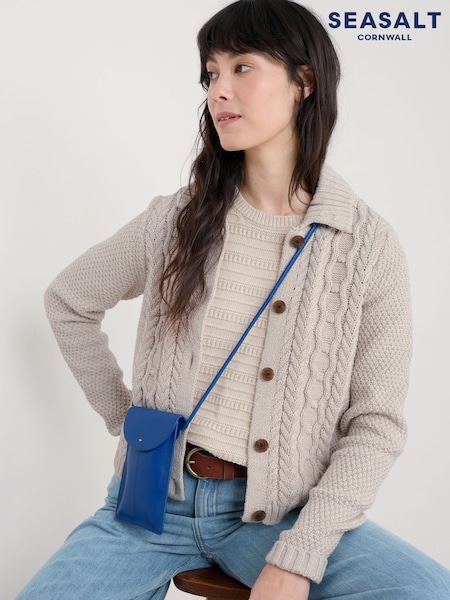 Seasalt Cornwall 100% Organic Cotton Forest Ridge Cable Knit Collared Cardigan (F25312) | 640 LEI