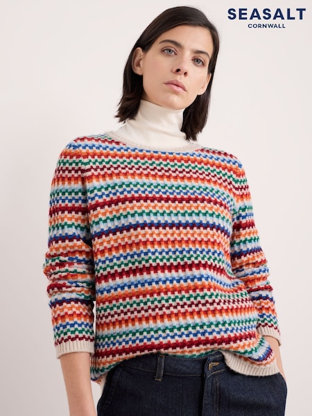 Seasalt Cornwall Red/Blue Multi Wall Penny Merino jumper (F25321) | kr1 428