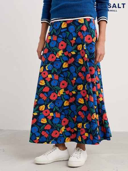 Seasalt Cornwall Black Multi Rose Ankle-Length Skirt (F25326) | ₪302