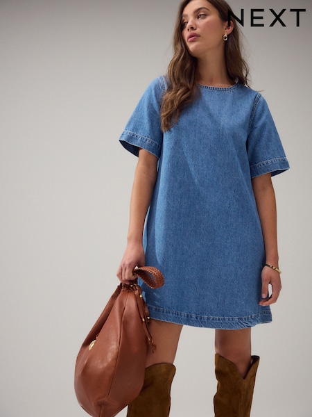 Mid Blue Denim T-Shirt Mini Dress (F25337) | R$ 295