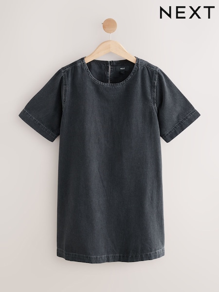 Washed Black Denim T-Shirt Mini Dress (F25338) | R$ 295