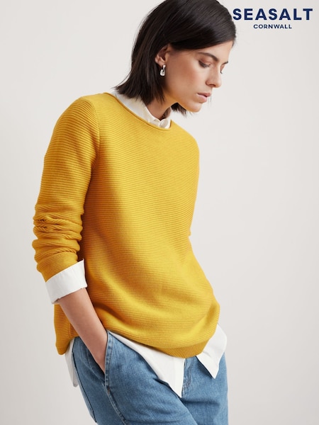 Seasalt Cornwall Yellow Makers 100% Cotton Jumper (F25363) | ₪302