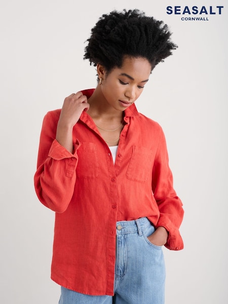 Seasalt Cornwall Red Hazel Branch 100% Linen Shirt (F25365) | €70