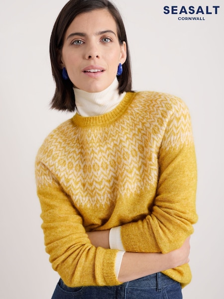 Seasalt Cornwall Spruce Frost Wool Blend Fair Isle Pattern Jumper (F25369) | 396 LEI