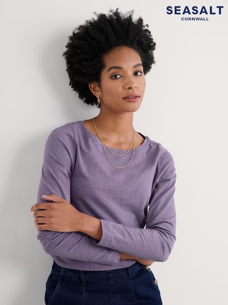 סגול - Seasalt Cornwall Easel Long Sleeve Jersey Top (F25381) | ‏141‏₪