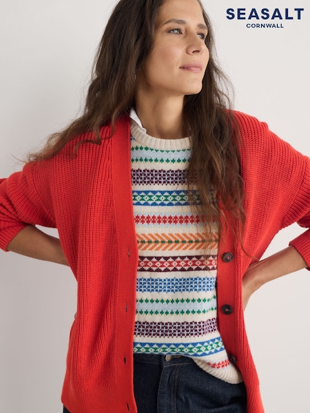 rdeča - Seasalt Cornwall Winding Creek 100% Cotton Knit Cardigan (F25390) | € 69