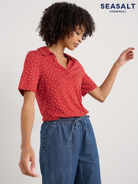 Seasalt Cornwall Orange Misty Sky Short Sleeve Jersey Shirt (F25397) | ₪231