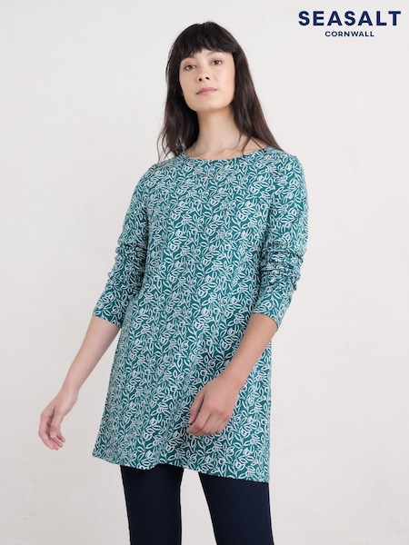 Seasalt Cornwall Blue Bowithick Long Sleeve Printed Tunic (F25400) | AED154